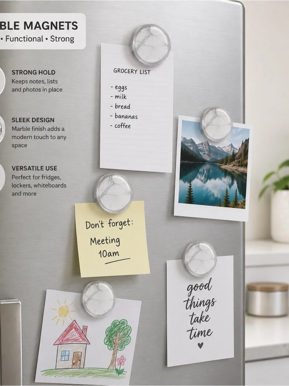 U Brands White Marble Magnets - 8 Pack